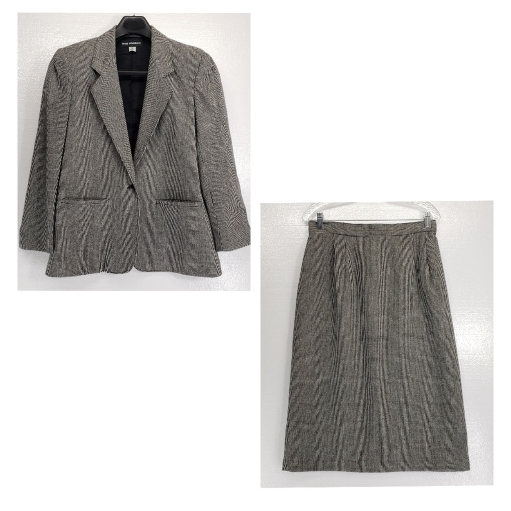Sag Harbor Womens 12 Wool Blend Skirt Suit Set Black White 2 Piece Houndstooth